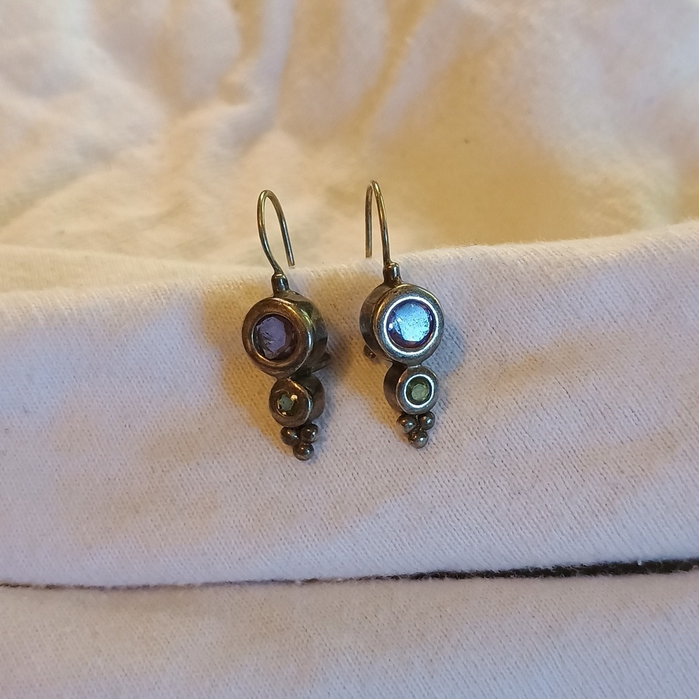 Sterling Silver amethyst And peridot Earrings Great Size